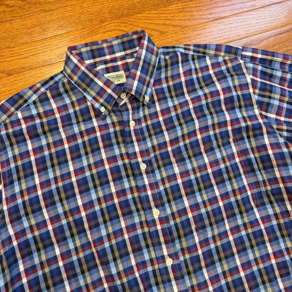 Vintage Gitman Bros Button-Down Shirt Mens XL Blue Plaid Cotton Made in USA